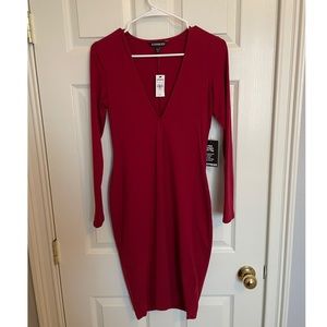 NWT red Express long sleeve fitted midi dress